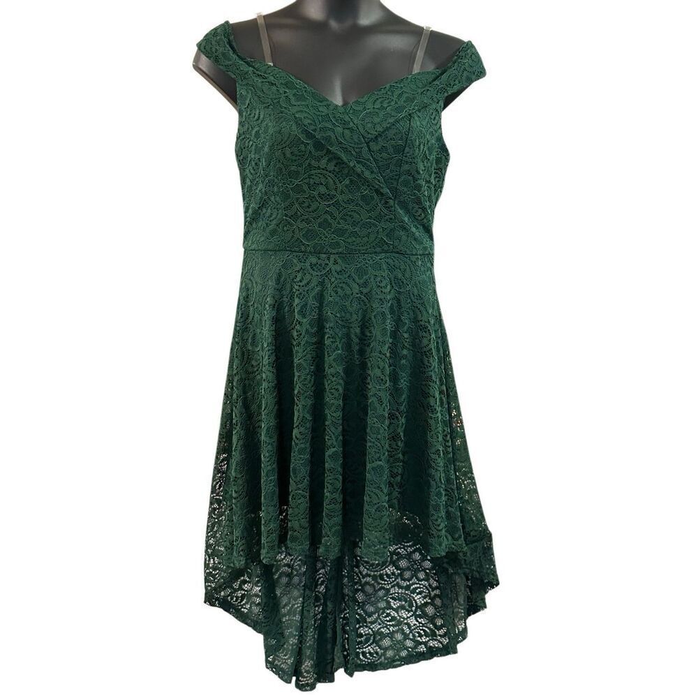 HR Homrain Women's Size XL Green Lace Hi Low Hem Midi Dress Prom Bridesmaid